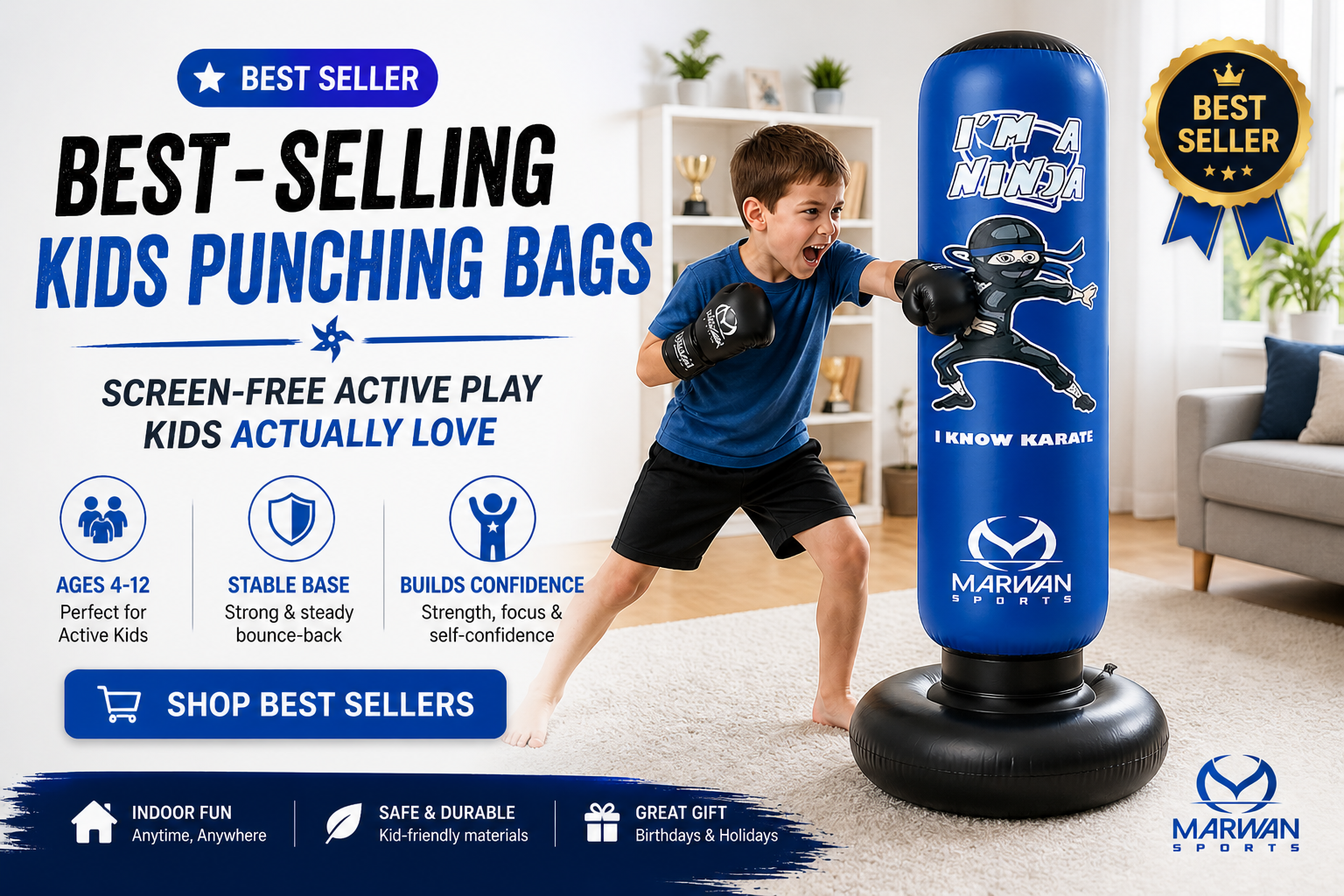 Best-selling Marwan Sports kids punching bag for screen-free active play at home