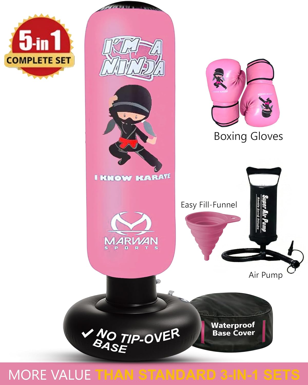 Pink Ninja Punching Bag packaging box for kids, ages 4-12