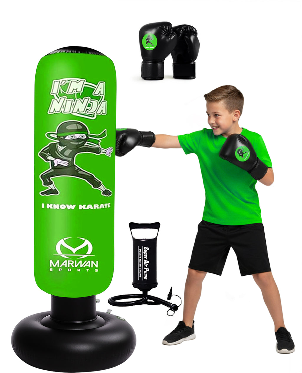Ninja Punching Bag for Kids (Ages 4–12) – Green Edition (63 Inches Tall)