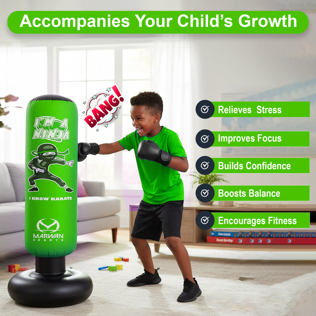 Ninja Punching Bag for Kids (Ages 4–12) – Green Edition (63 Inches Tall)