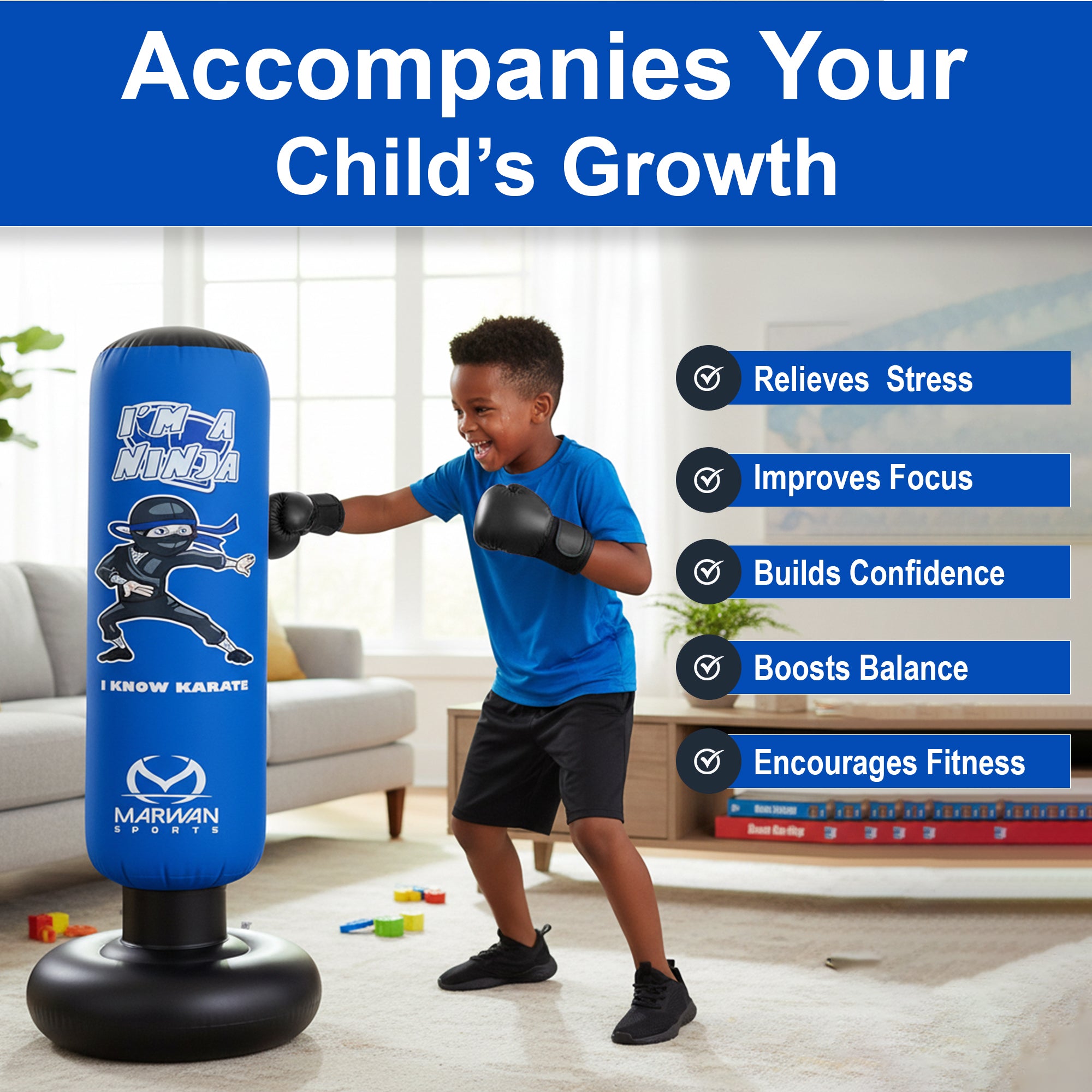 Ninja Punching Bag for Kids (Ages 3–8) – Active Play Toy for Strength, Confidence & Sensory Regulation