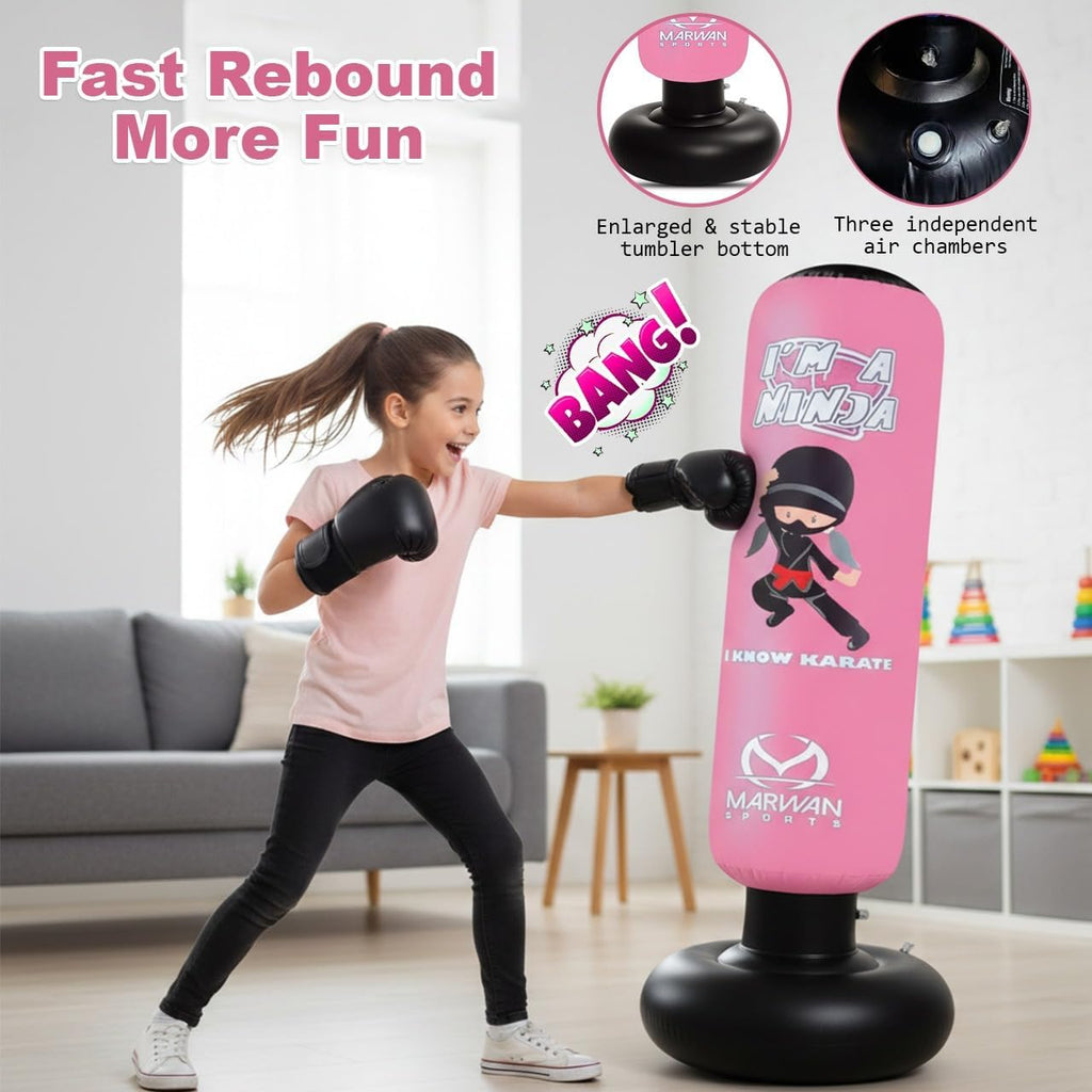 Pink Ninja Punching Bag for Kids Ages 4-12 | 63" Sensory Toy