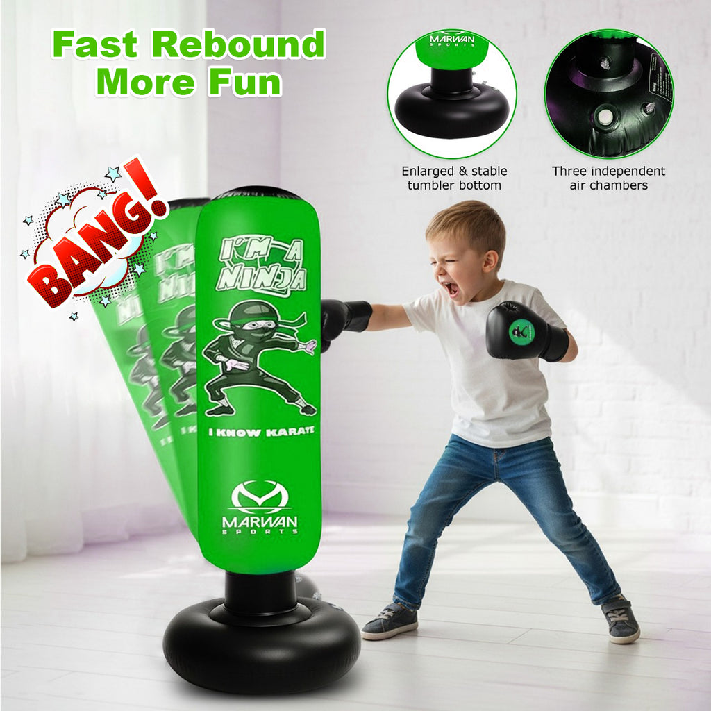 Ninja Punching Bag for Kids (Ages 4–12) – Green Edition (63 Inches Tall)