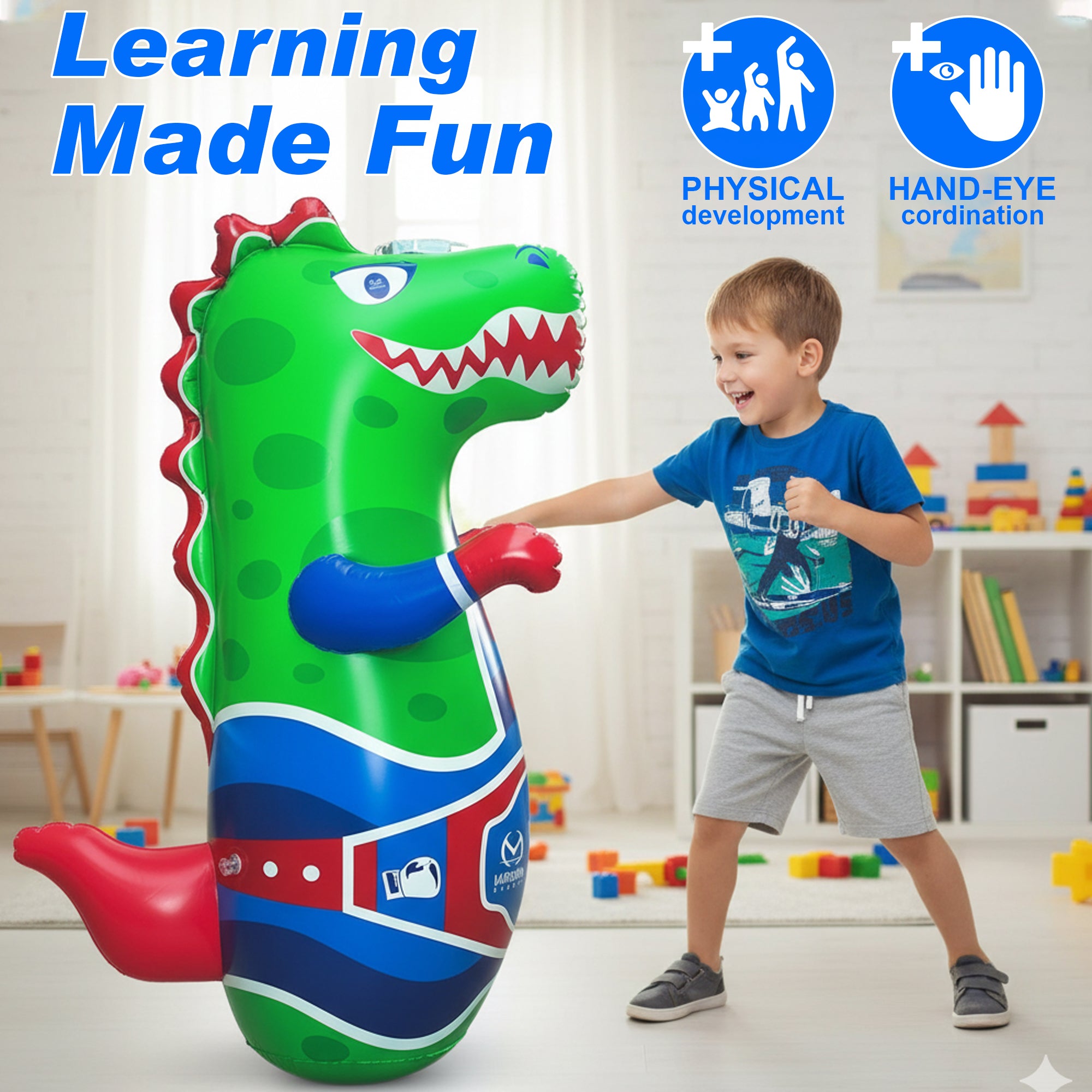 Dinosaur Punching Bag for Kids Ages 3-8 | Light Up & Roar Sensory Toy for ADHD & Autism