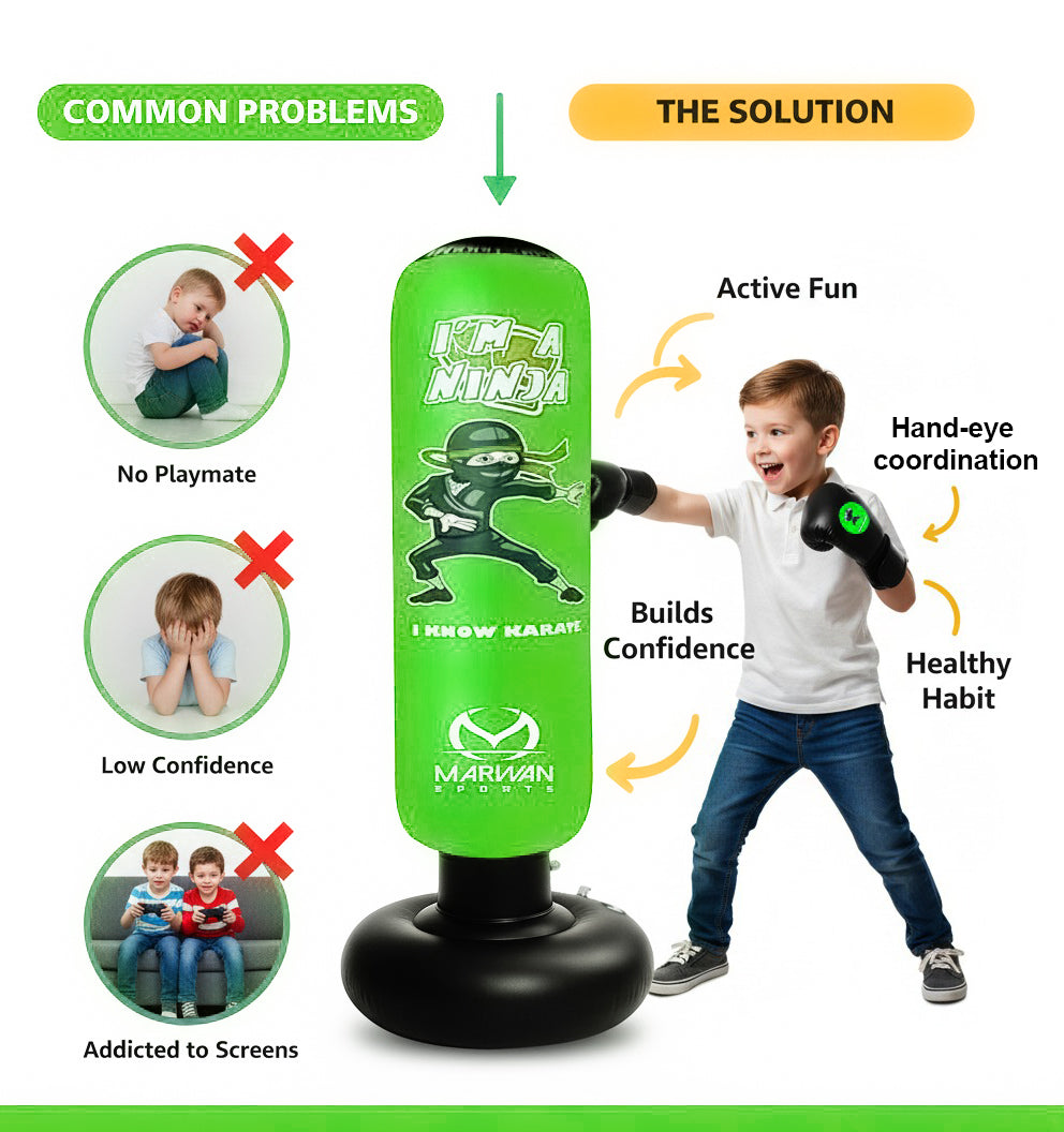 Ninja Punching Bag for Kids (Ages 4–12) – Green Edition (63 Inches Tall)