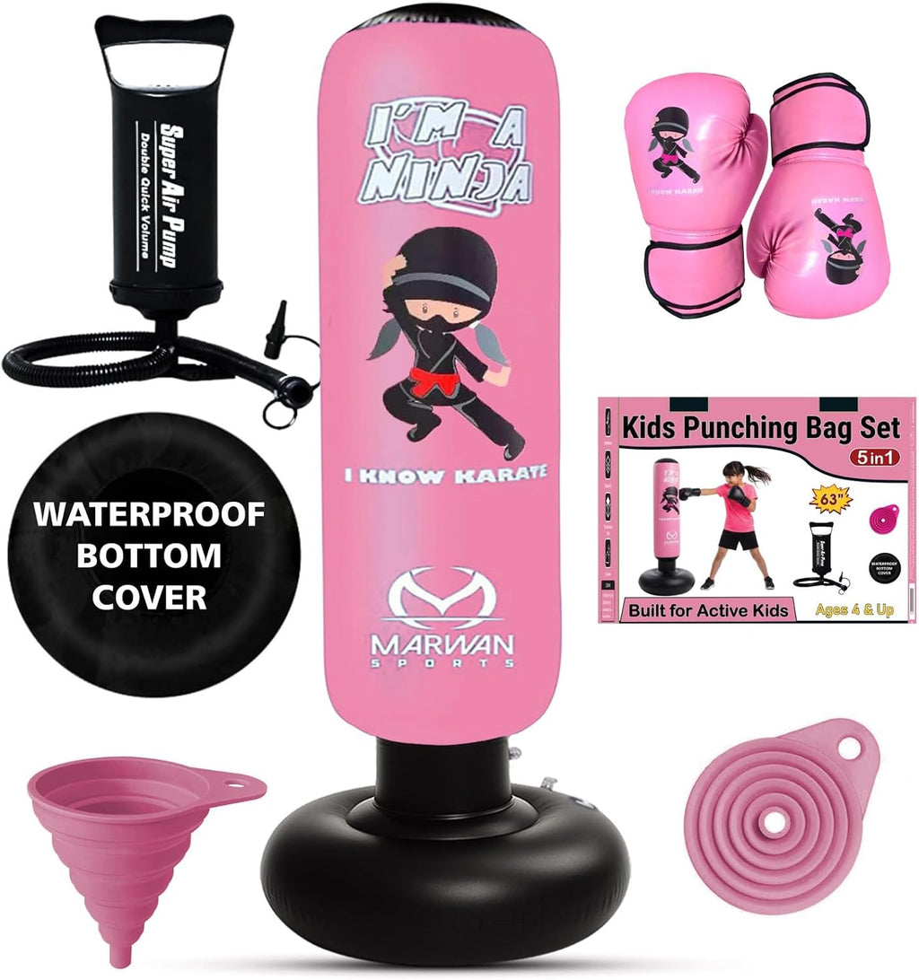 Pink Ninja Punching Bag set with air pump and accessories included