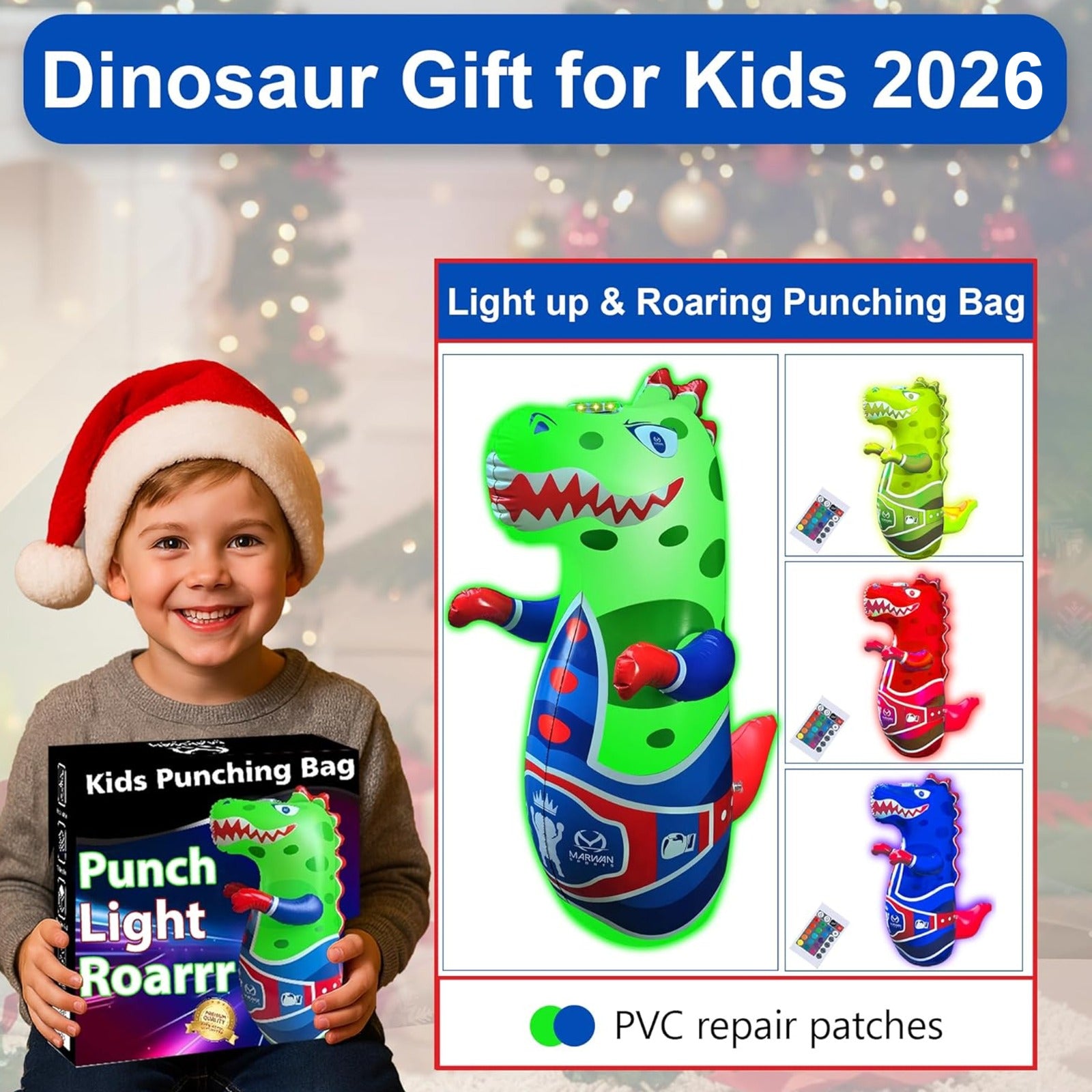 Dinosaur Punching Bag for Kids Ages 3-8 | Light Up & Roar Sensory Toy for ADHD & Autism
